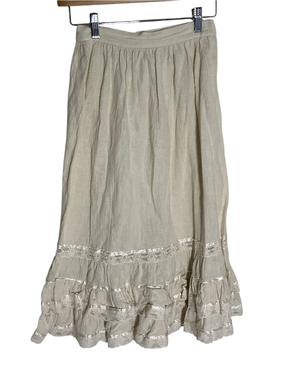 Vintage 70s Gunne Sax Jessica San Francisco Midi Skirt Size 5  Lace Hem Ivory